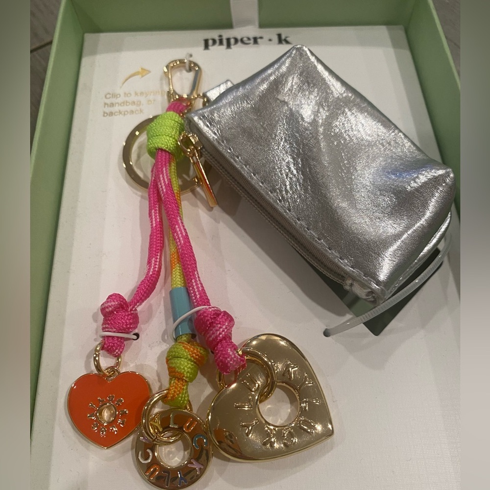 Piper K Neon Heart Motif Bag Charm with Coin Purse